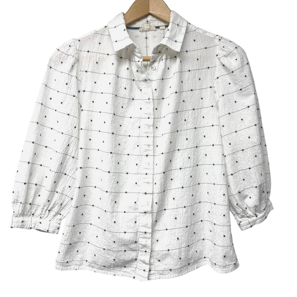 Fat Face Size 4 White Spot Kerry Jacquard Shirt 3/4 Sleeves Coastal Nautical